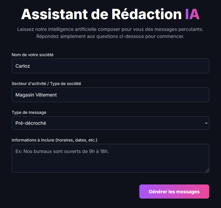 Aperçu de l'interface client 1